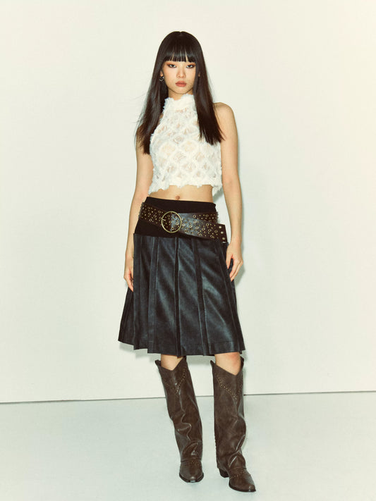 Knit & Faux Leather Pleated Skirt - view 2