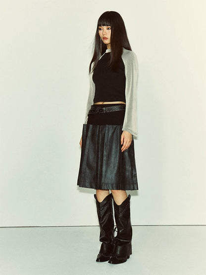 Plisseerock aus Strick und Faux-Leder - Ansicht 4