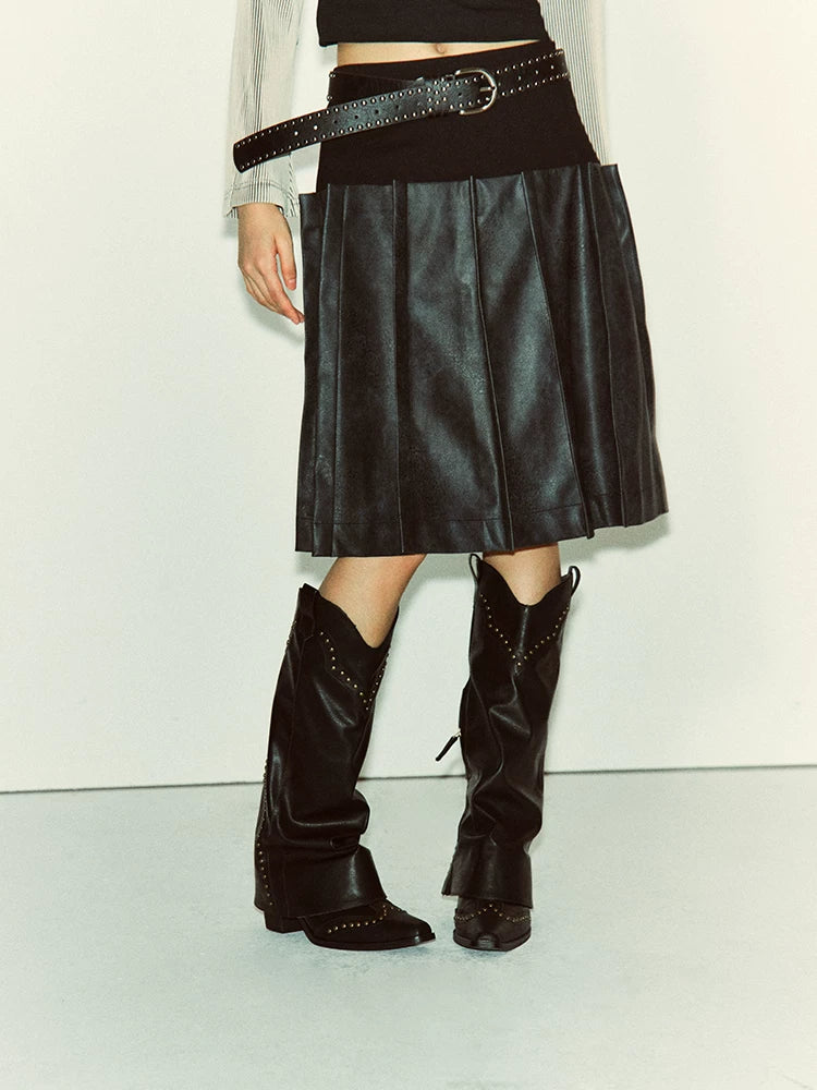 Plisseerock aus Strick und Faux-Leder - Ansicht 3