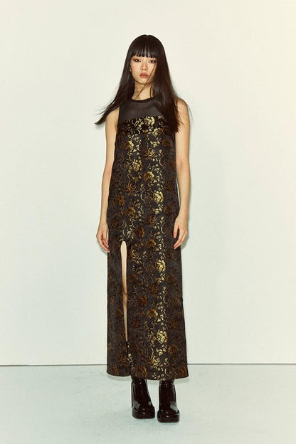 Abito jacquard a rose nero e oro - Nero e oro