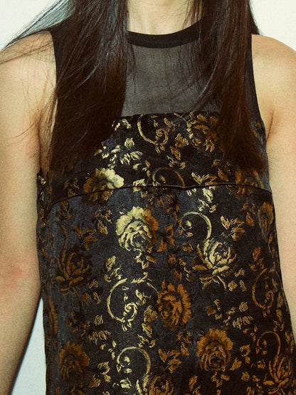 Abito jacquard a rose nero e oro - vista 4
