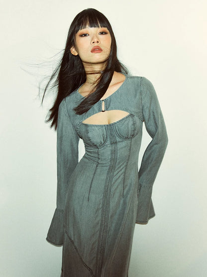 Distressed Denim Dress Set - view 4