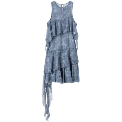 Meshkleid mit Denim-Print - Denimblau