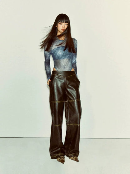 Distressed Faux Leather Straight-Leg Pants - view 4