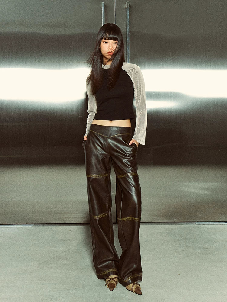 Distressed Faux Leather Straight-Leg Pants - view 5