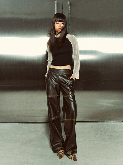Distressed Faux Leather Straight-Leg Pants - view 5