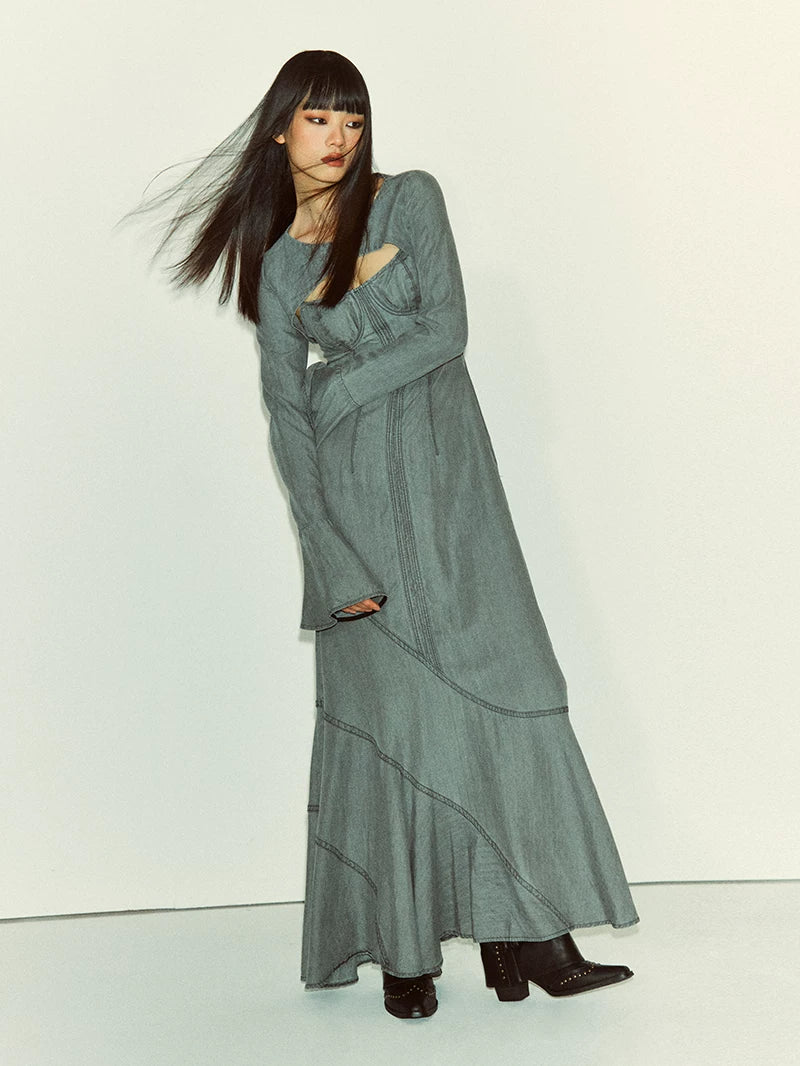 Distressed Denim Dress Set - view 3