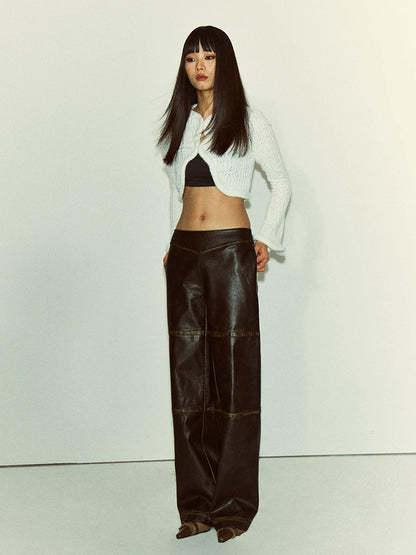 Distressed Faux Leather Straight-Leg Pants - view 2