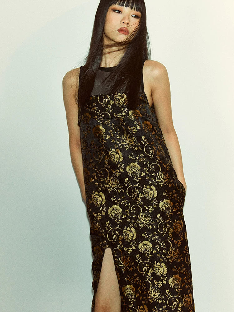 Abito jacquard a rose nero e oro - vista 2