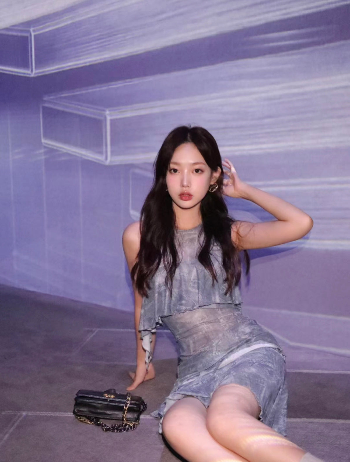 Denim Print Mesh Dress — Worn by Should I