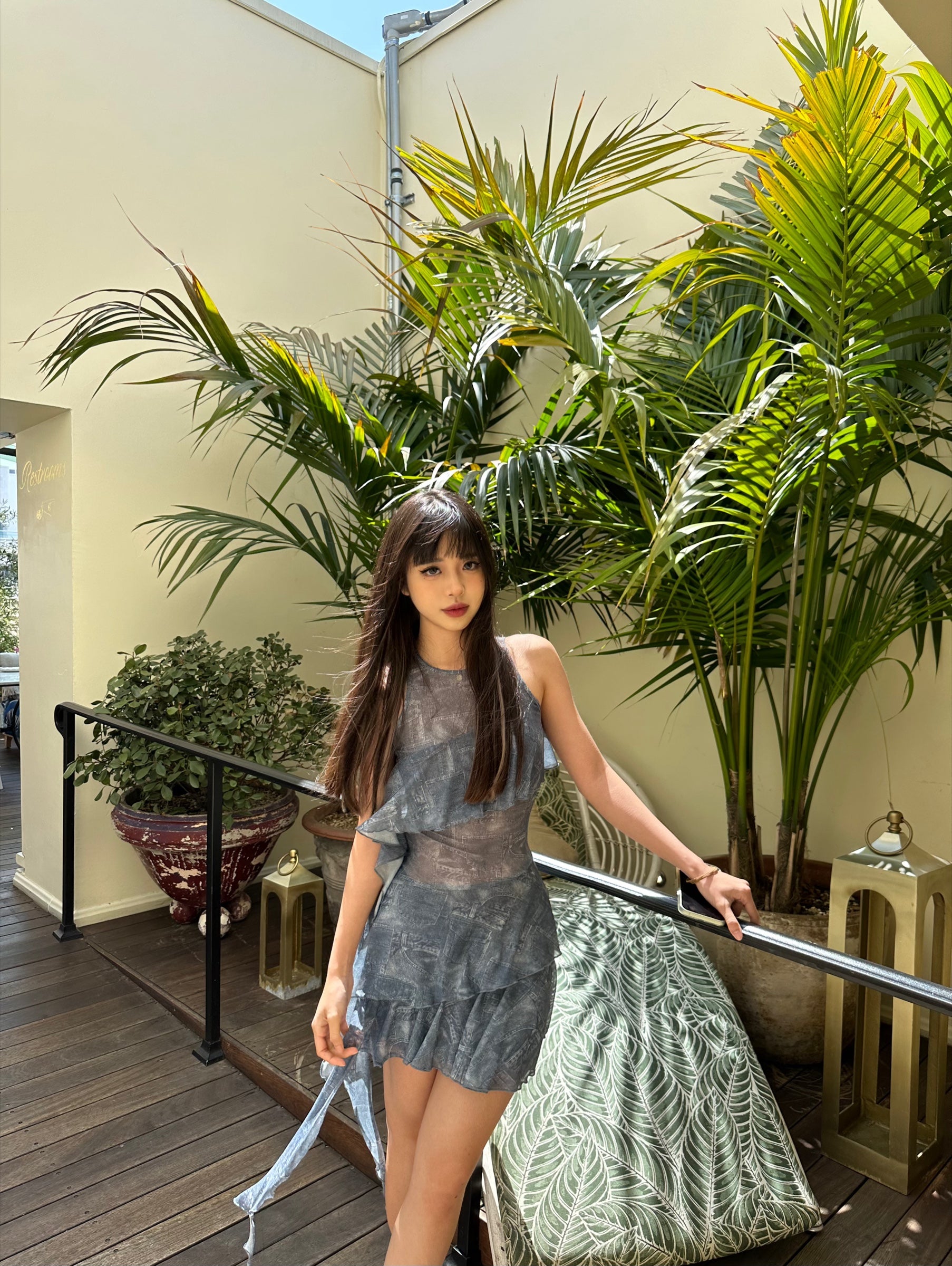 Denim Print Mesh Dress — Worn by Should I
