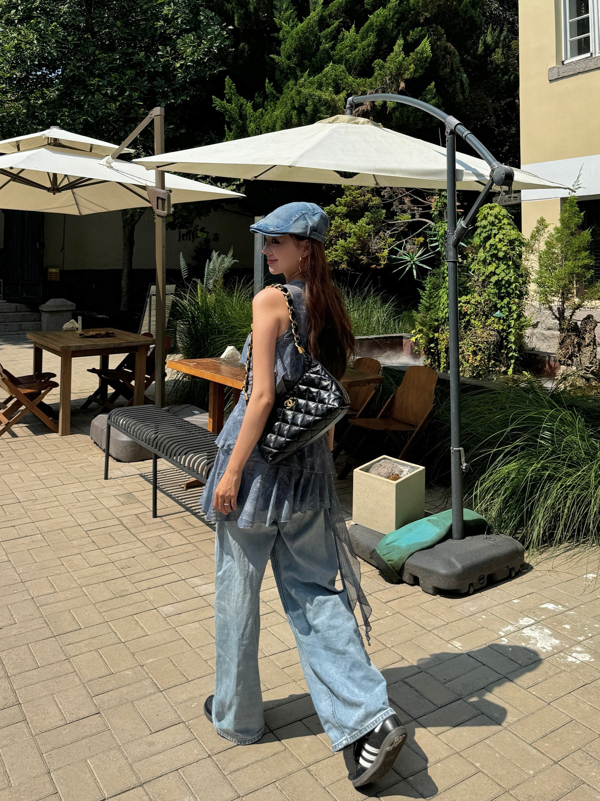 Denim Print Mesh Dress — Worn by Should I