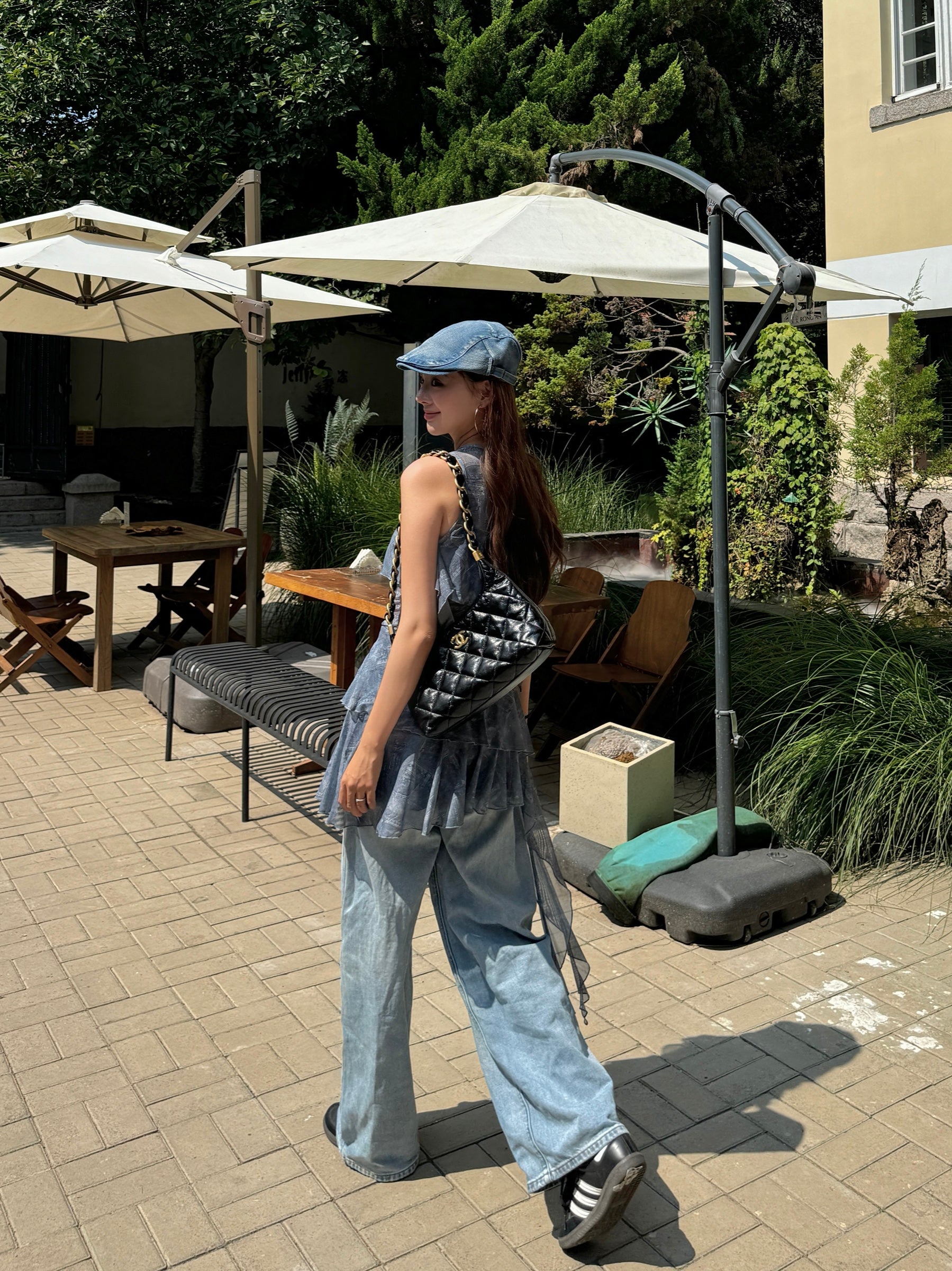 Denim Print Mesh Dress — Worn by Should I