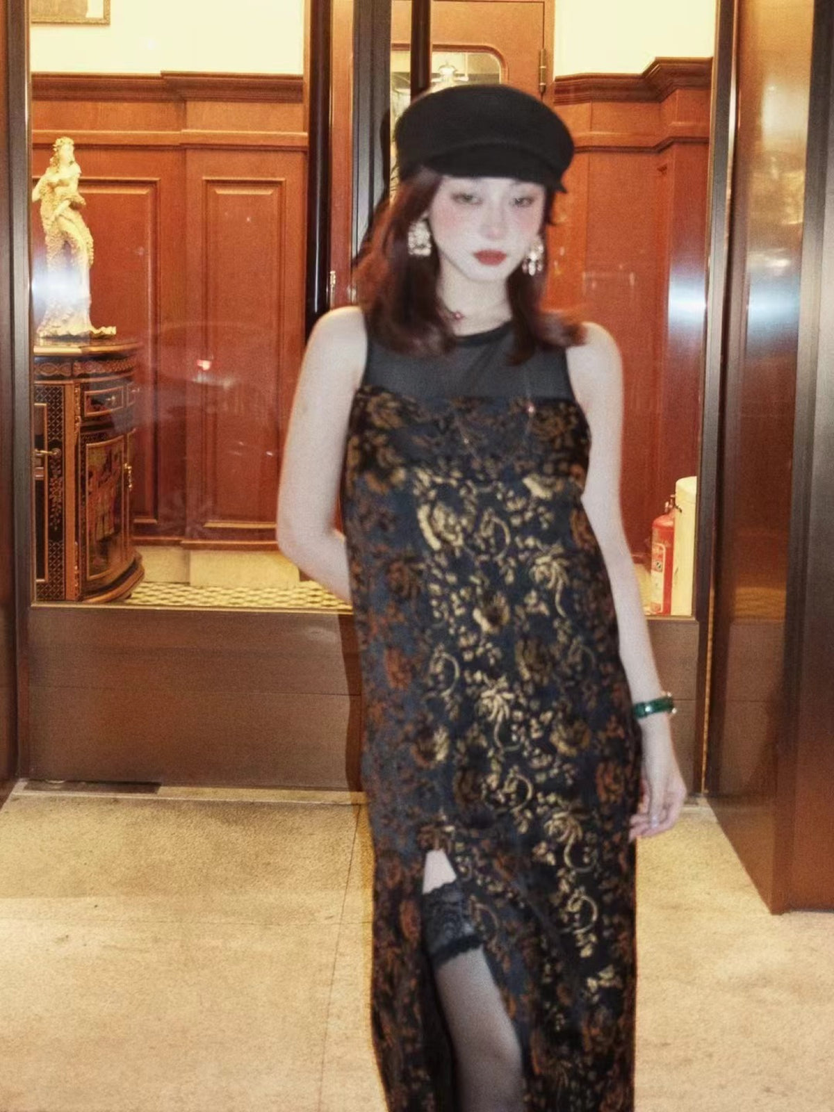 Black & Gold Rose Jacquard Dress — Worn by Should I