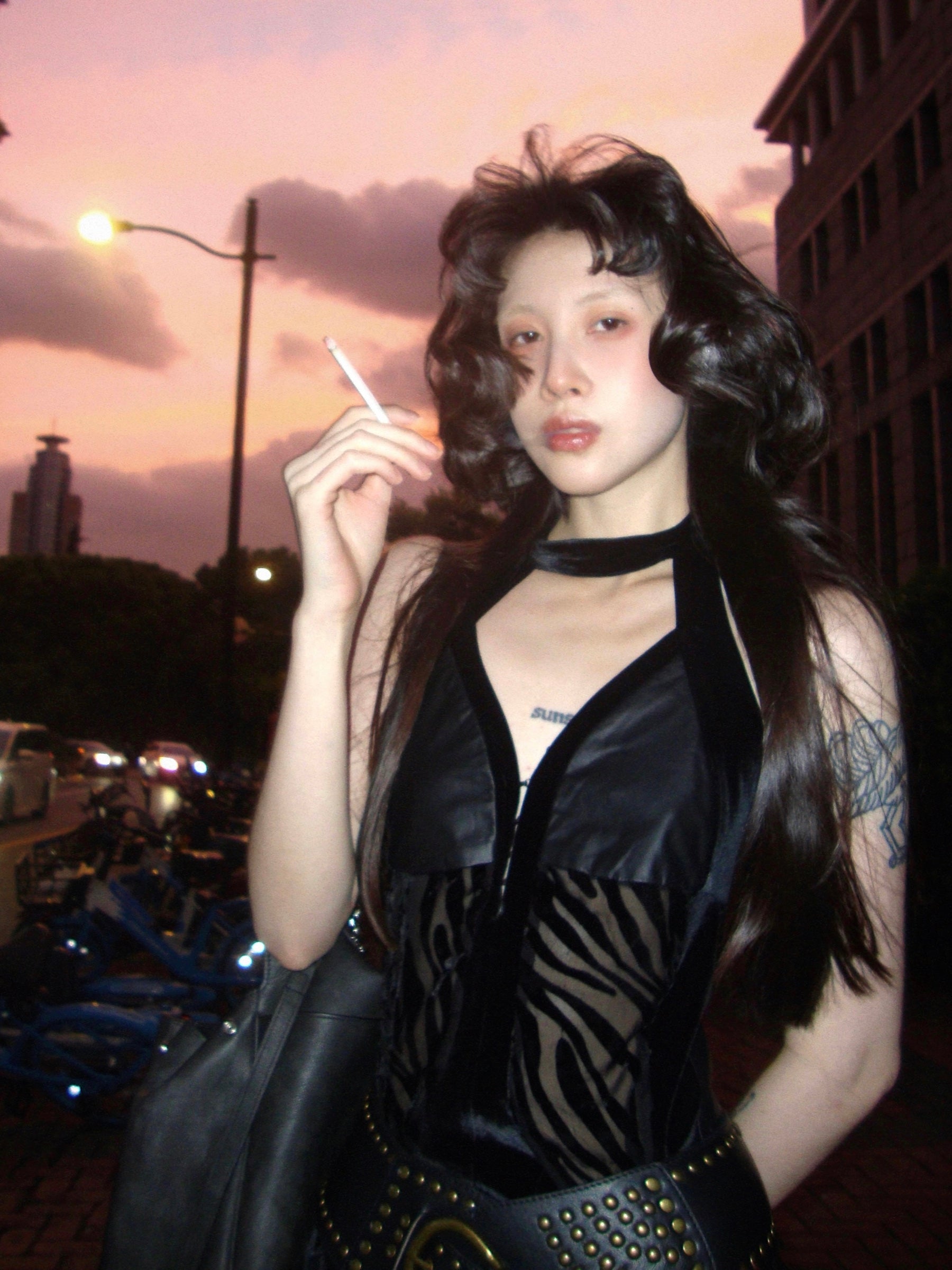 Velvet & Faux Leather Halter Dress — Worn by Should I