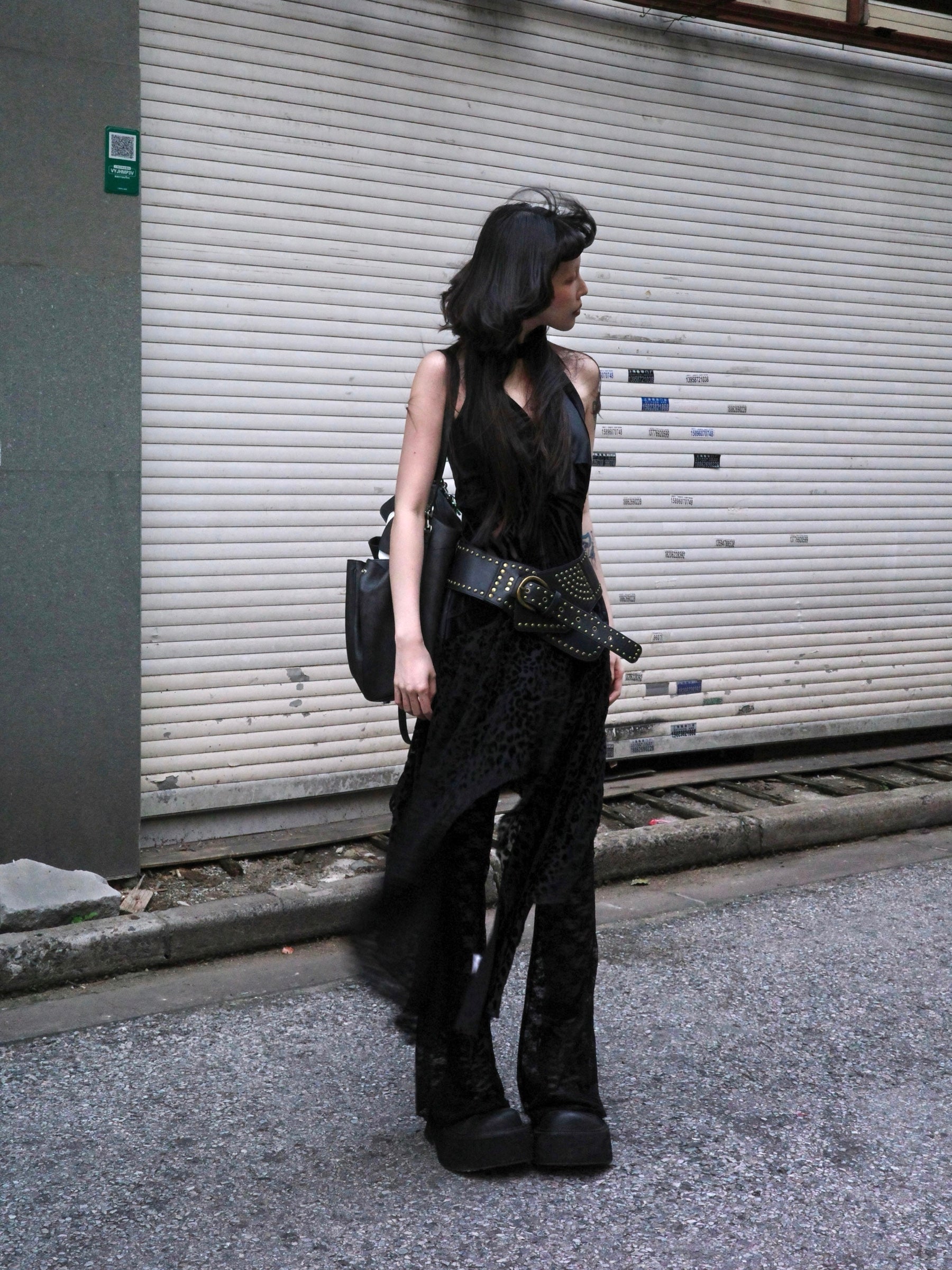 Velvet & Faux Leather Halter Dress — Worn by Should I